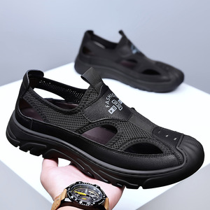 รองเท้าแตะตาข่ายแบบเจาะรูสำหรับผู้ชายแบบสวมพื้นนุ่มรองเท้ากีฬาลำลองสีเทาสีดำสีน้ำตาล - Product Image 2