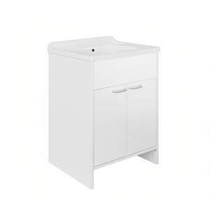 Meuble-lavabo de salle de bain avec armoire en PVC, largeur 60 cm, 2 portes, finition blanche - Product Image 3