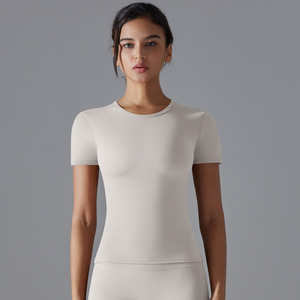 Women's High Quality Soft Crop <b>Top</b> T Shirt <b>80</b>% Nylon 20% Spandex Long Sleeves Breathable with Logo on Front for Daily Wear - Product Image 4