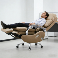 Chaise de direction de bureau à domicile confortable en cuir PU haut de gamme, en alliage de fer, électrique, réglable, avec cadre en bois