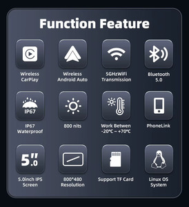 Navegador GPS portátil para motocicleta con CarPlay, Android Auto, Airplay, Autolink, resistente al agua IP67, pantalla IPS de 5 pulgadas 2.5D y mapa mundial. - Product Image 2