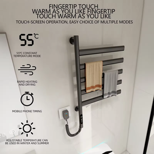 Black 6-Bar Aluminum Alloy Heated Towel Rail Wall Mount Electric Towel Warmer Waterproof Bathroom Towel Heater for Shower Room - Product Image 5