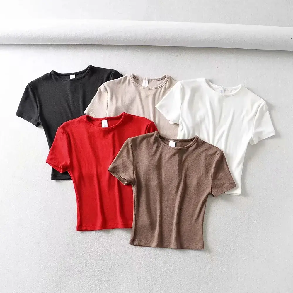 Plain Ladies Custom Printed Blank Cotton Fittness Color Crop Top Sexy Women Short Sleeves T Shirts