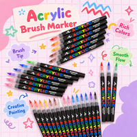 24 marqueurs acryliques de couleurs, système de contrôle automatique de l'encre avec pointe pinceau souple, stylos à peinture acrylique pour la peinture sur roche, les loisirs créatifs
