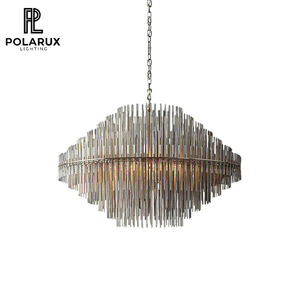 Lustre Art Déco de Luxe, Tiges en Verre, Forme de Broche, Fer, Laiton, Grand Luminaire Décoratif Surdimensionné, Lustre Rond Emil - Product Image 1