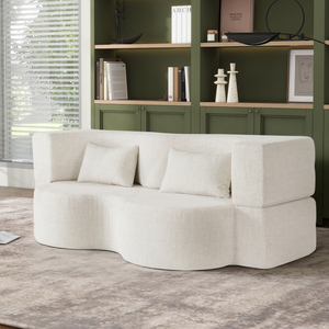 Sofá de Dos Plazas con Tapizado de Terciopelo, Diseño de Arco Sellado y Compresible, 217 cm, Forma Ondulada Contemporánea, Enrollado al Vacío - Product Image 1