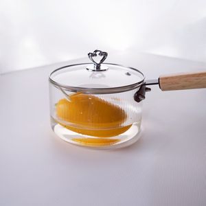 Olla de vidrio resistente al calor de suministro a granel para productos lácteos, mango de madera y cubierta de vidrio Premium - Product Image 2