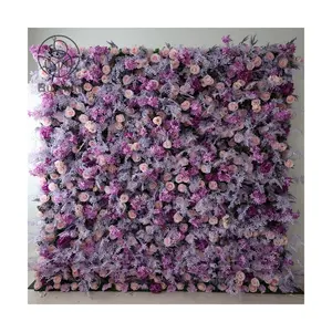 Wedding Decorations Flower wall Backdrop 8ft x 8ft 5D Cloth Base Artificial Flowers Backdrop Roll Up Wedding Purple Flower Wall