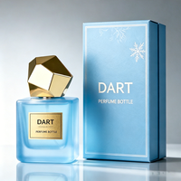 Flacons de parfum carrés en verre de luxe de 30 ml et 50 ml avec bouchon doré géométrique, couleur personnalisée et boîte d'emballage disponibles
