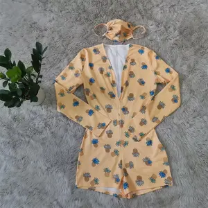 Baju Tidur Satu Potong Motif Lengan Panjang Grosir Baju Tidur Onesie Cetak Lucu Dewasa dengan Masker Wajah Serasi