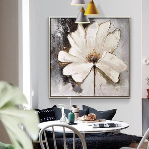 Peinture à l'huile peinte à la main, fleur de magnolia, art abstrait, cadre en métal, effet 3D, décoration murale pour salon - Product Image 1