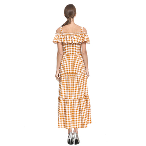 Été Coréen Nouveau Style femme Ample Plaid D'un Seul Mot Col Robe Mode Licou Femmes Robe - Product Image 6