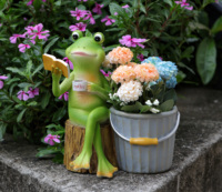 Patung Katak Imitasi Antik Lukisan Tangan Resin dengan Pot Bunga Dekorasi Taman di Bentuk Tunggul