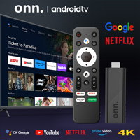 Clé TV Android Onn Smart Quad Core 4K, Boîtier de Streaming, Wi-Fi Double Bande 2.4G/5GHz, Télécommande Vocale, Android 14 OS