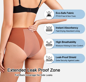 Mutande Mestruali Senza PFAS per Flusso Abbondante, OEM Personalizzate, Lavabili, Senza Cuciture, Assorbenti a 4 Strati, Impermeabili, per il Ciclo <span class=keywords><strong>Femminile</strong></span>, Vendita all'Ingrosso - Product Image 3
