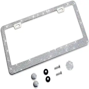 Universal Bling license plate frame for rhinestone Embossed Car Number Holder Diamond crystals license plate frame