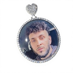 Pendentifs photo personnalisés en argent sterling 925 avec anneau cœur, diamant Moissanite, bijoux de mémoire Hip Hop personnalisés, breloques circulaires - Product Image 1