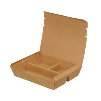 Boîte à emporter en papier kraft jetable, boîte à lunch divisée en 3-4 compartiments, récipient alimentaire biodégradable pour la restauration