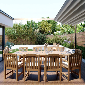 Juego de Comedor de Madera de Teca para Exteriores, 8 Plazas, Muebles de Jardín Contemporáneos, Resistentes a la Intemperie, Estructura de Madera Sólida - Product Image 1