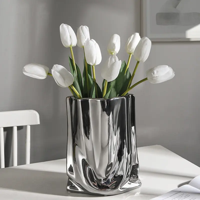 Versilberte Keramik vase Wohnzimmer Papiertüte Stil Blumen arrangement Home Decoration