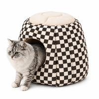 Lit pour chat en velours côtelé, type grotte, avec capuche, maisonnette en peluche semi-fermée pour chats d'intérieur et petits chiens, nid douillet et chaud, vente en gros OEM