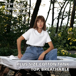 Camiseta sin mangas informal de algodón/spandex de alta calidad, transpirable, anti-bolitas, anti-UV, para mujer, talla grande, con logo personalizado, pedrería y teñido liso. - Product Image 2