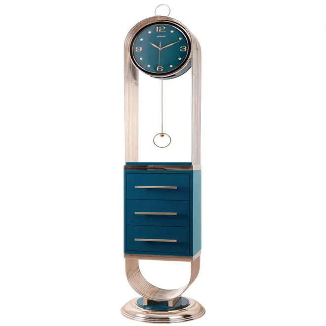 Reloj de abuelo de lujo con luz de estilo antiguo moderno, reloj de pie de Metal práctico de madera