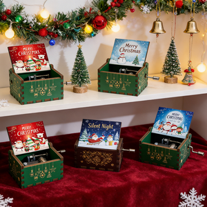 Yiyu Bestseller Carillon in Legno a Manovella, Stile Americano, con Incisione e Decorazioni Natalizie, <span class=keywords><strong>Musica</strong></span> Personalizzata 30s - Product Image 1