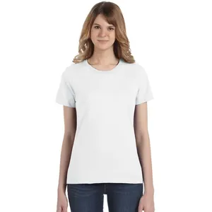 Camisetas de algodón 100% con estampado de logotipo personalizado para mujer, Camiseta holgada en blanco de manga corta, 205gsm, venta al por mayor