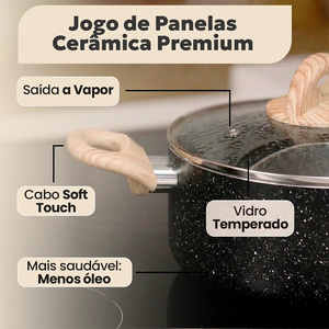 Juego de Ollas y Sartenes de Cerámica Moderna con Revestimiento de Mármol, Tapas de Vidrio, Asas de Baquelita, Antiadherente, 6 Piezas, de Aluminio, Compatible con Inducción - Product Image 6