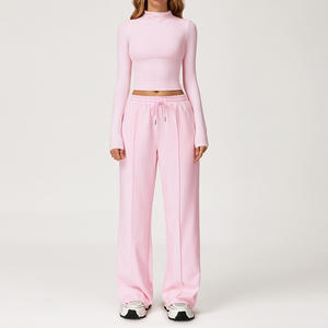 Lcool özel Logo katı atletik <span class=keywords><strong>2</strong></span> parça Suit uzun kollu kırpma üst koşu spor Joggers Sweatpants aktif eşofman takımları - Product Image 2