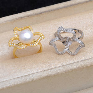 Wenchi 925 Silver Base DIY Accessory for <b>Pearl</b> <b>Jewelry</b> 16582 Clover Flower Ring Empty Holder 10-12 Capacity - Product Image 1