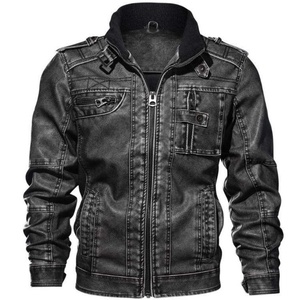 Veste de moto en cuir pour homme de haute qualité avec col montant et poches zippées, vêtement extérieur en PU imitation mode - Product Image 1