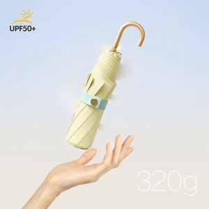 Triple Fold Hand Opening Small Gold Hook Golden Frame Weather Resistant Dual-Use <b>Umbrella</b> for Rain or Sun - Product Image 2