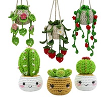 Ensemble de poupées en crochet de coton faites à la main pour plantes en pot, adorables amigurumi cactus et succulentes en panier suspendu, écologiques et imperméables