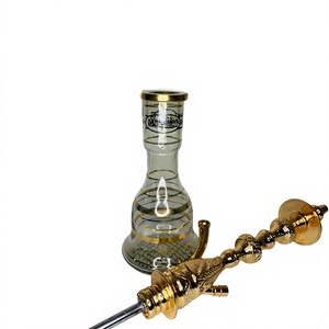Auténtica Cachimba Egipcia Khalil Maamoon Hecha a Mano - Fanus de Latón Moderno Esmerilado de 2 Niveles, Juego Completo - Product Image 4