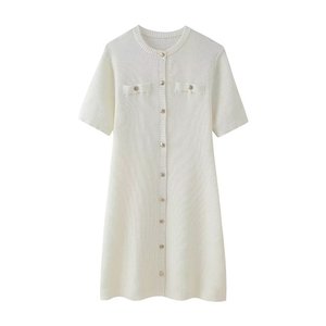 <span class=keywords><strong>Robe</strong></span> de bureau d'été pour femmes, élégante, décontractée, <span class=keywords><strong>mi</strong></span>-<span class=keywords><strong>longue</strong></span>, nouvelle tendance, tricot simple, style élégant, unie, teinte unie - Product Image 1