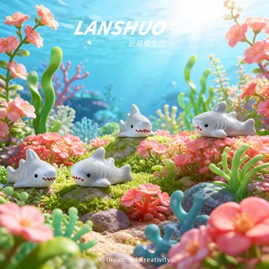 Ornement de requin mignon Lanshuo en résine plastique, mini décoration d'aquarium, thème océan, décoration de bureau - Product Image 4