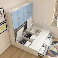Armoire en bois moderne et minimaliste personnalisable, gain de place, multifonctionnelle, avec bibliothèque intégrée, pour chambre à coucher et petit appartement