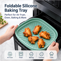 Plaque de cuisson pliable en silicone personnalisée, qualité alimentaire, pour friteuse à air et four, antiadhésive, résistante à la chaleur, réutilisable, pour gâteaux, OEM