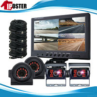 Suministro de fábrica para camión 9 "Quad Monitor Splits Creen 12-24V HD 4x IR CCD Color Kit de cámara de visión trasera