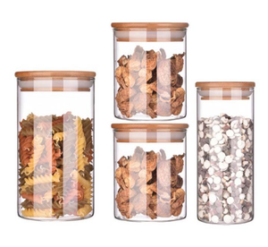 Glass Kitchen Canisters with Airtight Bamboo Lid Storage Glass Jars coffee bean candy can for Kitchen