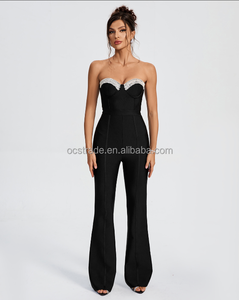 Tute di ultima generazione Ocstrade per donna senza spalline con strass gamba larga donna <span class=keywords><strong>nera</strong></span> <span class=keywords><strong>tuta</strong></span> lunga <span class=keywords><strong>elegante</strong></span> fasciatura - Product Image 2