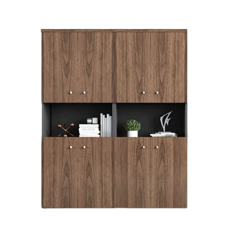 Современные стильные большие деревянные шкафы, высокие модульные офисные шкафы для хранения с дверями и открытыми полками