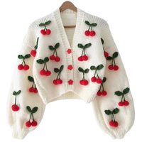 Vente en gros en usine Cardigan rétro rose pour femme, rose, personnalisé, tricoté à motif floral, tissé à la main, au crochet pour femmes