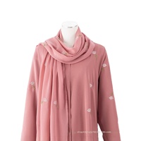 Ensemble Abaya vert poudré brodé de fleurs avec foulard, tenue musulmane pour femmes, coupe ample, deux pièces, élégant et chic, vente en gros