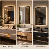 Miroir de salle de bain LED moderne à suspendre au mur, avec commande tactile, éclairage réglable, miroir éclairé pour salle de bain