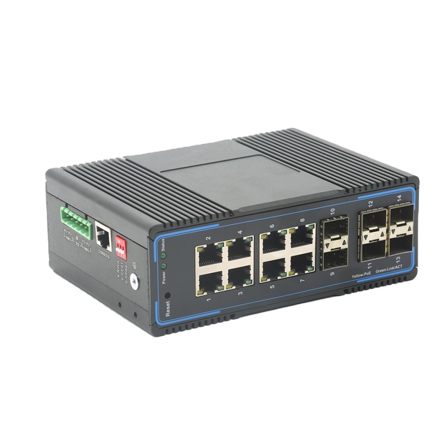 Managed Industrial Switch Layer 2 + 8 Ports 10/100/1000M RJ45 2 Ports 1000M SFP 4 Ports 10G SFP+ DIN Rail Gigabit Switch