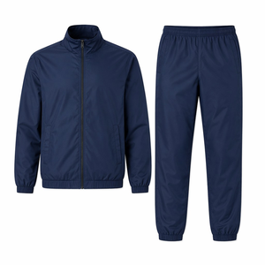 Ensemble de survêtement pour homme, coupe-vent bleu marine à col montant, fermeture éclair intégrale, résistant à l'eau, léger, pour l'entraînement sportif et les activités de plein air - Product Image 1