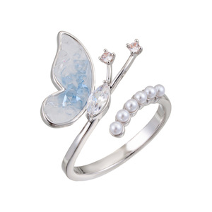 <b>Crystal</b> Butterfly Open <b>Ring</b> Lake Blue Adjustable Index Finger <b>Ring</b> For Women Everyday Wear - Product Image 5